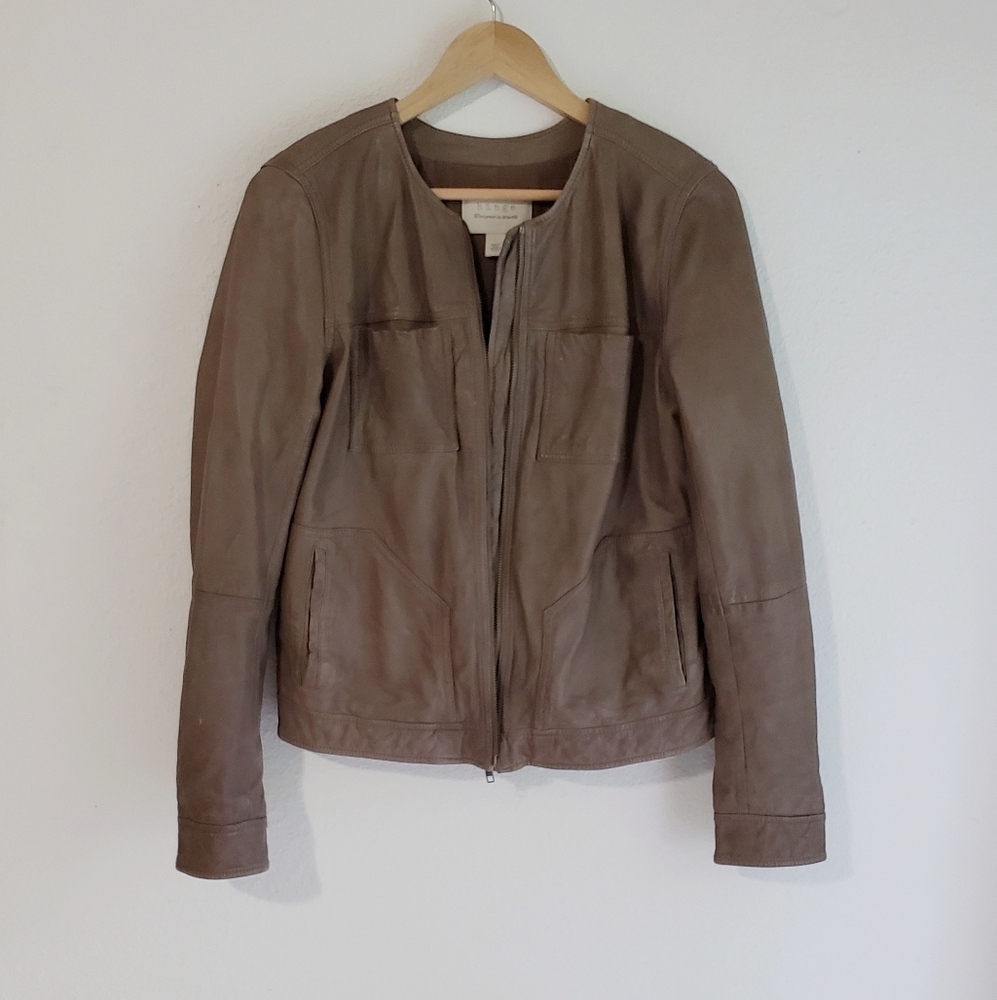 Hinge Leather Jacket Womens Beige Tan Brown Size 1 Small Soft Genuine Leather